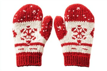 Winter mittens red and cream isolated on white background