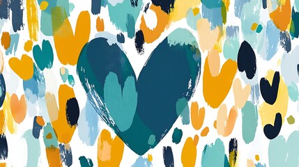 Colorful Abstract Heart Illustration with Paint Splatters and Shapes