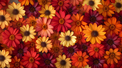 Floral kaleidoscope: a mesmerizing pattern of vibrant red, orange, and yellow flowers, intricately woven into a hypnotic kaleidoscopic design. Hypnotic Weave. Illustration