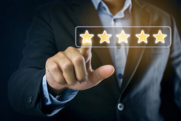Businessman Giving a Five-Star Virtual Rating in a Digital Interface
