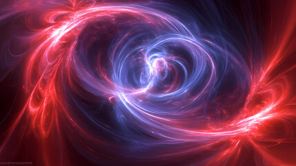 Futuristic cosmic nebula with swirling gaseous clouds and glowing filaments, creating a mesmerizing deep-space environment in vibrant red and indigo tones. Cosmic Filament. Illustration