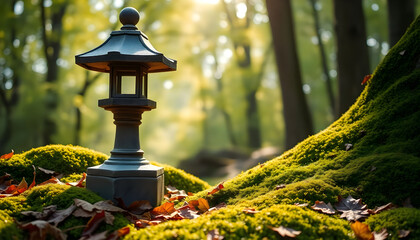 Fototapeta premium small lantern sitting on top of a lush green field