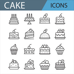 Bakery Icons Set: Cakes, Cupcakes, and Desserts in Line Art