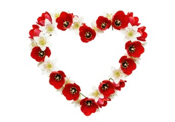 Floral heart shape arrangement of tulips and lilies design isolated on white background