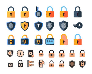 Modern Lock Icon Set – Flat & Line Security Symbols Collection.