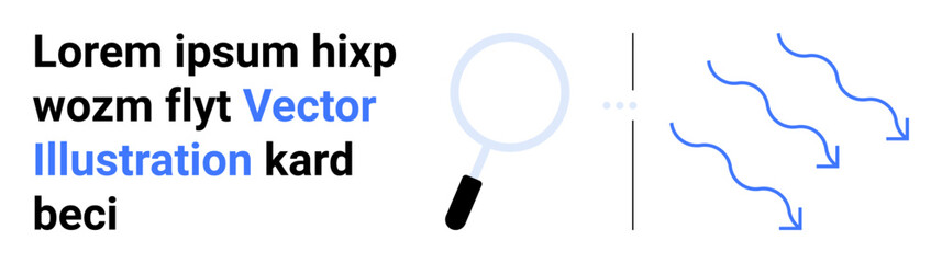 Magnifying glass emphasizes focus on exploration with blue arrows indicating direction or movement. Ideal for research, focus, exploration, search, creativity, organization, simple landing page