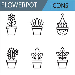 Clean Line Icons for Different Types of Flowerpots and Plants