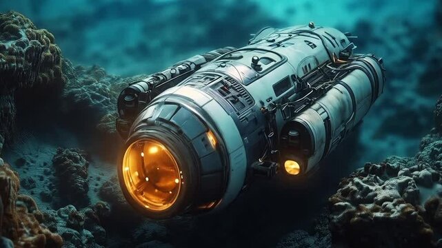 A robotic submersible navigates the ocean floor, equipped for research and exploration. This advanced technology is designed for deep-sea investigations in uncharted waters, revealing marine secrets.