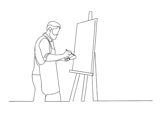 artist painting on canvas, line art style clip art preview