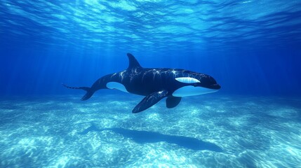 Fototapeta premium Orca with Ocean Waves Border Frame and Copy Space for World Wildlife Day Marine Conservation