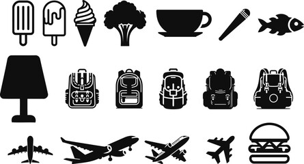 Versatile Icon Collection – Food, Travel, and Lifestyle Symbols