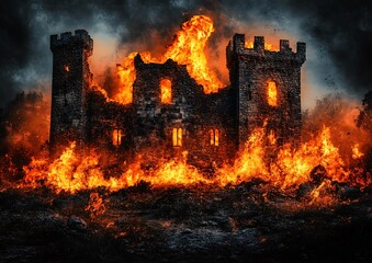 Naklejka premium Burning Castle at Night