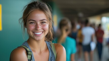 Smiling Teenager Girl Portrait Outdoors, Happy Young Woman, Summer Day