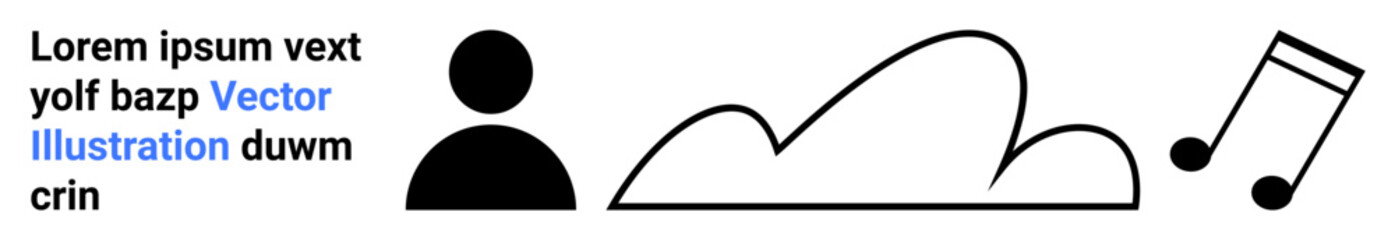 Minimalist user profile icon, cloud, and music note combination. Ideal for streaming service, media platform, cloud storage, entertainment app, user interface, digital branding and simple landing