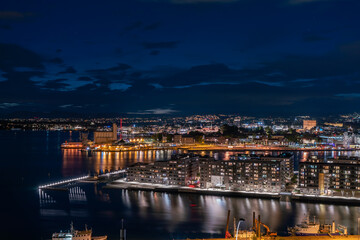 Beautiful Night  of Oslo's Bay and Modern Architecture Structures