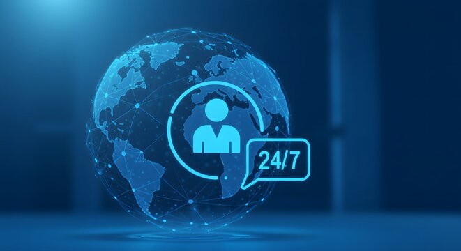 Technical support and customer service concept. Digital icon representing technical support, customer service, and 24 by 7 assistance. Business technology solutions for global support, service manage - Powered by Adobe