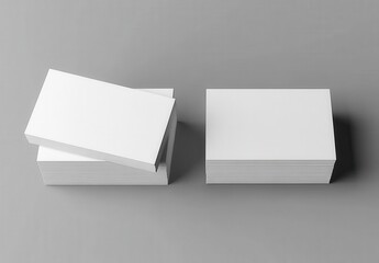 Top view of a blank business card mockup with a stack on a gray ,Mockup