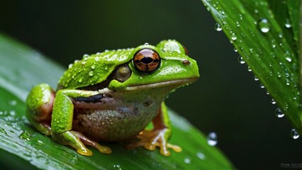 Obraz premium green frog on a leaf