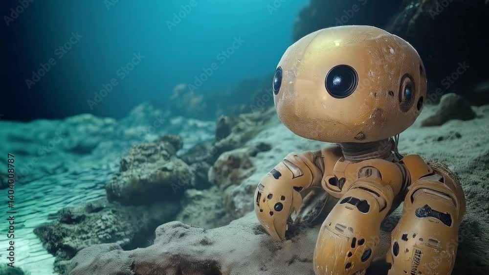 Poster a robotic explorer navigates the ocean floor, contributing to deep-sea research. this advanced techn