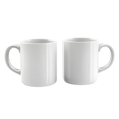 Set of Two White Ceramic Mugs on Transparent Background Ideal for Displaying Kitchenware or Beverage Promotion