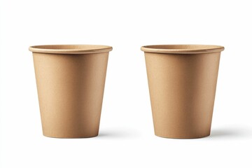 Two Empty Brown Paper Cups Isolated on White Studio Background
