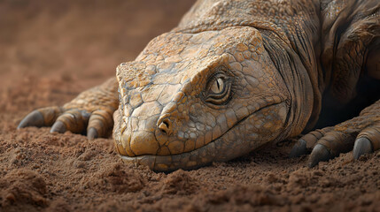Obraz premium Close Up Of A Brown Lizard With Detailed Skin And Textured Background