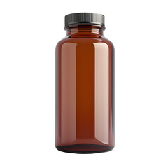 Amber Glass Medicine Bottle with Black Lid on a Transparent Background for Health and Wellness Storage Solutions