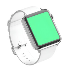 Modern Smartwatch with a Blank Display Screen and White Adjustable Band on Transparent Background