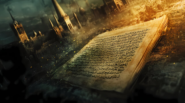 Fragment of surah al insyirah arabic. Oracles Verse. Illustration