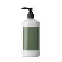 Elegant White Pump Bottle with Green Label Designed for Cosmetic or Skincare Products on a Transparent Background