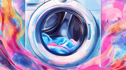 Washing procedure for the colored towel: put the textile and the capsule into the washing machine. Psyche-Touched Textile. Illustration