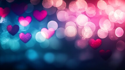 Colorful Heart Shapes with Blurred Background and Festive Bokeh Effect