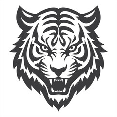 Tribal Tiger Head Vector – Black and White Roaring Tiger Tattoo Design