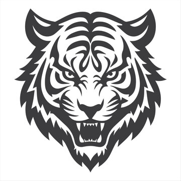 Tribal Tiger Head Vector &ndash; Black and White Roaring Tiger Tattoo Design