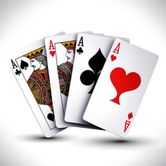 Flying playing card for poker and gambling, three aces isolated on white, clipping path