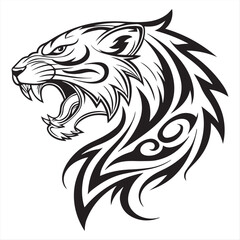 Tribal Tiger Head Vector – Black and White Roaring Tiger Tattoo Design