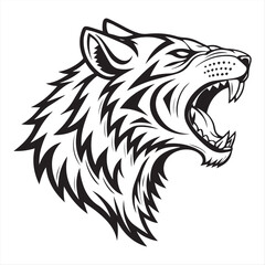 Tribal Tiger Head Vector – Black and White Roaring Tiger Tattoo Design
