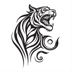 Tribal Tiger Head Vector – Black and White Roaring Tiger Tattoo Design
