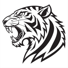 Tribal Tiger Head Vector – Black and White Roaring Tiger Tattoo Design