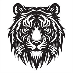 Tribal Tiger Head Vector – Black and White Roaring Tiger Tattoo Design