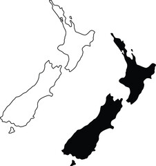 New Zealand Map Silhouette Flat and Outline Design