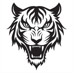 Tribal Tiger Head Vector – Black and White Roaring Tiger Tattoo Design