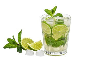 Refreshing mojito cocktail with lime and mint summer beverage isolated on white background