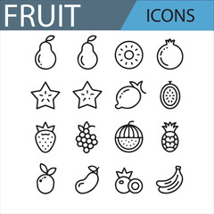 Simple Fruit Icons for Digital Design, Healthy Eating Themes