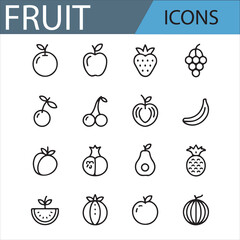 Vector Set of Fruit Icons Including Berries, Bananas, and Citrus