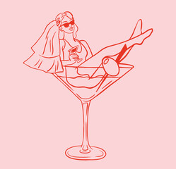 Wedding bride woman in martini cocktail.