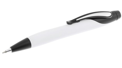 White and Black Ballpoint Pen Isolated on White Background. Possible Use Business, Office Supplies