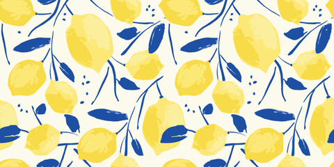 Vector seamless pattern with abstract lemons. Trendy hand drawn art textures. Modern abstract design for paper, cover, fabric, interior decor and other