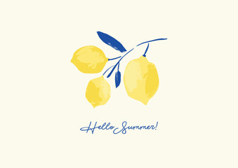 Hello summer. Vector illustration of abstract lemons. Design for poster, card, flyer, cover and other