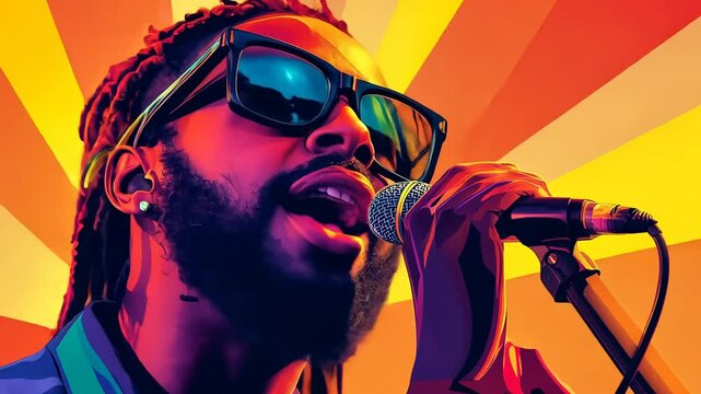 Chill Reggae Musician Cartoon in Jamaica Vector Animation with Ganja and Sun